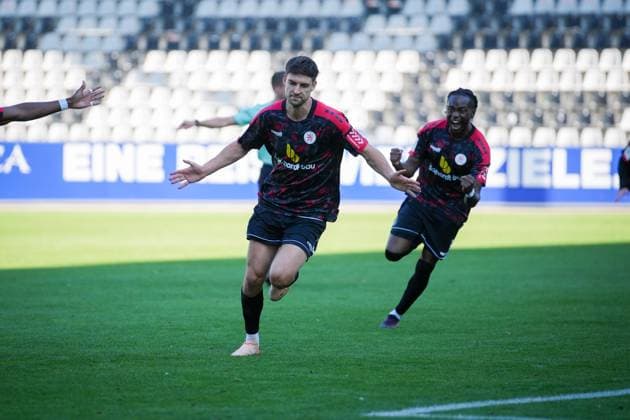 Germany, Soccer, Regionalliga Südwest, Season 2025 2026, Matchday 12 SC Freiburg II vs KSV Hessen Kassel Dreisamstadion Freiburg Danny Breitfelder KSV Hessen Kassel , 22 Goal, Goal celebration, Emotions, Goal kick, Joy, Cheering, Freiburg Dreisamstadion Baden Württemberg Germany Copyright: xFINLEYxMÖRCHx