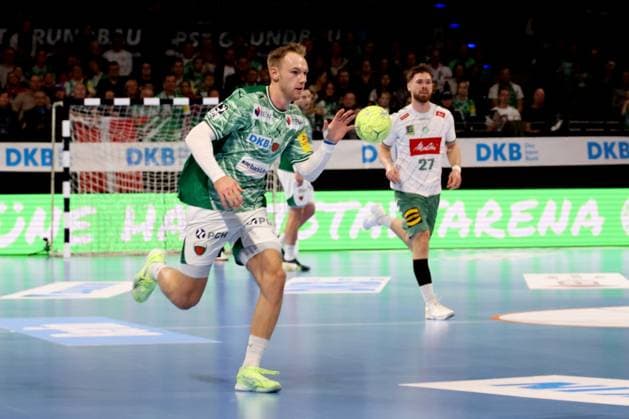 DEU, DHB, 1 HBL, Fuechse Berlin vs Minden, 12 10 2025, Max Schmeling Halle, Berlin, DEU, DHB, 1 HBL, Fuechse Berlin vs Minden, pictured Mathias Gidsel Fuechse Berlin 19 , nordphotoxGmbHx xEngler nph00076