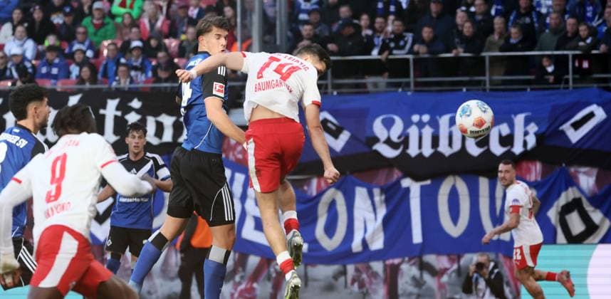 RB Leipzig Hamburg Bundesliga Leipzig, 18 10 2025, Red Bull Arena, Soccer, 1 Bundesliga, 7 Matchday , RB Leipzig vs Hamburger SV, In the picture Goal for RB Leipzig Christoph Baumgartner 14, RB Leipzig scores to 1 0 , For editorial use only Only editorial use , DFL DFB regulations prohibit any use of photographs as image sequences and or quasi video ,