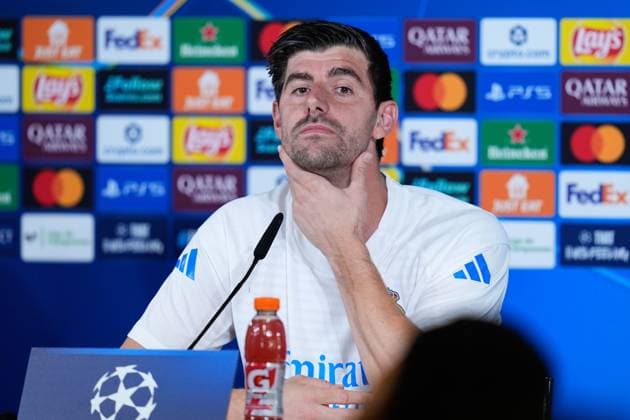 October 21, 2025, Valdebebas, Madrid, Spain: Thibaut Courtois attends his press conference, PK, Pressekonferenz during a training session and press conference ahead of their UEFA Champions League 2025 26 match against Juventus FC at Ciudad Deportiva Real Madrid on October 21, 2025, in Valdebebas, Madrid, Spain. Valdebebas Spain - ZUMAa181 20251021_zaa_a181_052 Copyright: xDennisxAgyemanx