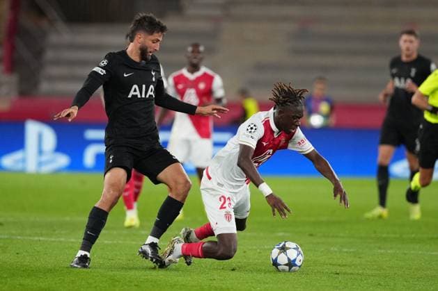 Mamadou Coulibaly of Monaco shields the ball from Rodrigo Bentancur of Tottenham Monaco v Tottenham Hotspur, UEFA Champions League, Group Stage, Football, Stade Louis II, Monaco - 22 Oct 2025Monaco Stade Louis II Monaco EDITORIAL USE ONLY No use with unauthorised audio, video, data, fixture lists, club league logos or live services. Online in-match use limited to 120 images, no video emulation. No use in betting, games or single club league player publications. Copyright: xDavexWinter Shutterstockx 15552361av