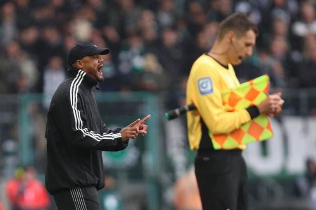 Trainer Vincent Kompany (FC Bayern München) gestikuliert, Gestik waehrend des spiels der Bundesliga zwischen Borussia Mönchengladbach und FC Bayern München, Stadion im Borussia-Park am 25. October 2025 in Mönchengladbach, Deutschland. (Foto von Oliver Kaelke DeFodi Images) +++ Trainer Vincent Kompany (FC Bayern München) gestures during the Bundesliga match between Borussia Mönchengladbach and FC Bayern München at Stadion im Borussia-Park on October 25, 2025 in Mönchengladbach, Germany. (Photo by Oliver Kaelke DeFodi Images) DFL regulations prohibit any use of photographs as image sequences and or quasi-video. (Photo by Oliver Kaelke DeFodi Images) Trainer Vincent Kompany FC Bayern München gestures, gestures during the Bundesliga match between Borussia Mönchengladbach and FC Bayern München, Stadion im Borussia Park on October 25, 2025 in Mönchengladbach, Germany Photo by Oliver Kaelke DeFodi Images Trainer Vincent Kompany FC Bayern München gestures during the Bundesliga match between Borussia Mönchengladbach and FC Bayern München at Stadion im Borussia Park on October 25, 2025 in Mönchengladbach, Germany Photo by Oliver Kaelke DeFodi Images DFL regulations prohibit any use of photographs as image sequences and or quasi video Photo by Oliver Kaelke DeFodi Images