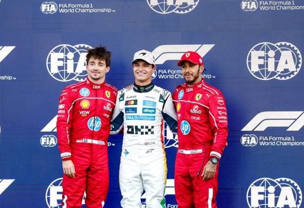 F1 - MEXICO CITY GRAND PRIX 2025 NORRIS Lando (gbr), McLaren F1 Team MCL39, LECLERC Charles (mco), Scuderia Ferrari SF-25, HAMILTON Lewis (gbr), Scuderia Ferrari SF-25, portrait during the 2025 Formula 1 Mexico City Grand Prix, 20th round of the 2025 FIA Formula One World Championship, WM, Weltmeisterschaft from October 24 to 26, 2025 on the Autodromo Hermanos Rodriguez, in Mexico City, Mexico - Mexico CityMexico Copyright: xDPPIx