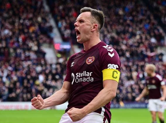 Lawrence Shankland of Heart of Midlothian celebrates scoring a penalty with his team mates Heart of Midlothian v Celtic, William Hill Scottish Premiership, Football, Tynecastle Park, Edinburgh, Scotland, UK - 26 Oct 2025Edinburgh Tynecastle Park United Kingdom EDITORIAL USE ONLY No use with unauthorised audio, video, data, fixture lists, club league logos or live services. Online in-match use limited to 120 images, no video emulation. No use in betting, games or single club league player publications. Copyright: xMarkxRunnacles Shutterstockx 15593438dl