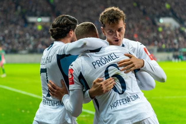 Goal for 1 1 Grischa Proemel TSG 1899 Hoffenheim, 06 , cheers with Leon Avdullahu TSG 1899 Hoffenheim, 07 and Fisnik Asllani TSG 1899 Hoffenheim, 11 , GER, FC St Pauli vs TSG 1899 Hoffenheim, Football, DFB Pokal, 2nd round, Season 2025 2026, 28 10 2025 DFL REGULATIONS PROHIBIT ANY USE OF PHOTOGRAPHS AS IMAGE SEQUENCES AND OR QUASI VIDEO GER, FC St Pauli vs TSG 1899 Hoffenheim, Football, DFB Pokal, 2nd round, Season 2025 2026, 28 10 2025 Hamburg Copyright: xEibner-Pressefoto MaxxVincenx EP_MVN