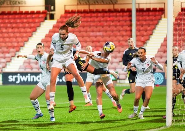 Kathleen McGovern of Scotland Women scores to tie the game 2-2. Scotland Women v Switzerland Women, International Friendly, Länderspiel, Nationalmannschaft Football, KDM Group East End Park, Dunfermline, Scotland, UK - 28 Oct 2025Dunfermline KDM Group East End Park Scotland United Kingdom EDITORIAL USE ONLY No use with unauthorised audio, video, data, fixture lists, club league logos or live services. Online in-match use limited to 120 images, no video emulation. No use in betting, games or single club league player publications. Copyright: xStuartxWallace Shutterstockx 15623644ac
