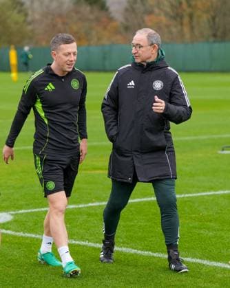 Celtic Interim Manager Martin O Neill with Celtic captain Callum McGregor. Celtic Team Training, William Hill Scottish Premiership, Football, Lennoxtown Training Ground, East Dunbartonshire, Scotland, UK - 31 Oct 2025Glasgow Celtic Park United Kingdom EDITORIAL USE ONLY No use with unauthorised audio, video, data, fixture lists, club league logos or live services. Online in-match use limited to 120 images, no video emulation. No use in betting, games or single club league player publications. Copyright: xStuartxWallace Shutterstockx 15634047f