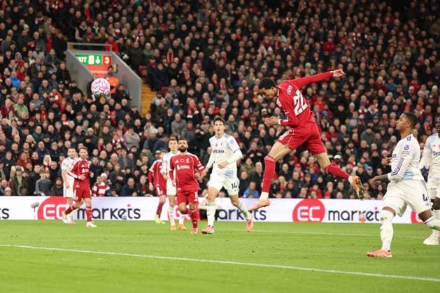 Hugo Ekitike of Liverpool scores a goal but it is dissallowed. Liverpool v Aston Villa, Premier League, Football, Anfield, Liverpool, UK - 01 Nov 2025Liverpool Anfield United Kingdom EDITORIAL USE ONLY No use with unauthorised audio, video, data, fixture lists, club league logos or live services. Online in-match use limited to 120 images, no video emulation. No use in betting, games or single club league player publications. Copyright: xRyanxBrowne Shutterstockx 15641376bg