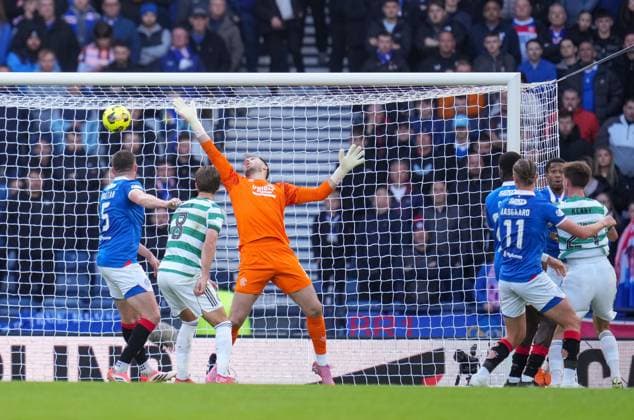 Johnny Kenny of Celtic scores past Rangers goalkeeper Jack Butland with a header to give Celtic a 1-0 lead during the Premier Sports Cup Semi Final match between Celtic & Rangers at Hampden Park, Glasgow, UK on Sunday 02 November 2025. Celtic v Rangers, William Hill Scottish Premiership, Football, Celtic Park, Glasgow, Scotland, UK - 02 Nov 2025Glasgow Celtic Park United Kingdom EDITORIAL USE ONLY No use with unauthorised audio, video, data, fixture lists, club league logos or live services. Online in-match use limited to 120 images, no video emulation. No use in betting, games or single club league player publications. Copyright: xStuartxWallace Shutterstockx 15641488bg