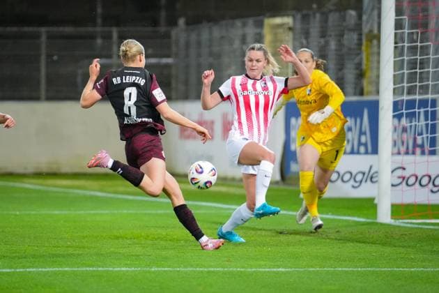 Football, Google Pixel Womens Bundesliga, 8 Matchday, 2025 2026, SC Freiburg vs RB Leipzig, 03 11 2025, Dreisamstadion, Freiburg, Emilia Kiaer Asgeiersdottir RB Leipzig ,8 Goal, Goal celebration, Emotions, Goal shot, Joy, Cheering, Freiburg Dreisamstadion Baden Württemberg Germany Copyright: xFINLEYxMÖRCHx