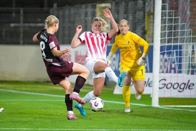 Football, Google Pixel Womens Bundesliga, 8 Matchday, 2025 2026, SC Freiburg vs RB Leipzig, 03 11 2025, Dreisamstadion, Freiburg, Emilia Kiaer Asgeiersdottir RB Leipzig ,8 Goal, Goal celebration, Emotions, Goal shot, Joy, Cheering, Freiburg Dreisamstadion Baden Württemberg Germany Copyright: xFINLEYxMÖRCHx