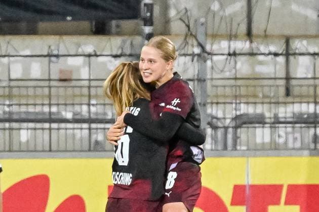 Annabel Schasching RB Leipzig, 16 , Emilia Asgeirsdottir RB Leipzig, 08 celebrate the goal to 0 3 by Annabel Schasching RB Leipzig, 16 GER, SC Freiburg RB Leipzig, Women Football, Google Pixel Women Bundesliga, 8 Matchday, Season 2025 2026, 03 11 2025 DFB REGULATIONS PROHIBIT ANY USE OF PHOTOGRAPHS AS IMAGE SEQUENCES AND OR QUASI VIDEO GER, SC Freiburg RB Leipzig, Women Football, Google Pixel Women Bundesliga, Matchday 8, Season 2025 2026, 03 11 2025 Freiburg Copyright: xEibner-Pressefoto ThomasxHessx EP_THS