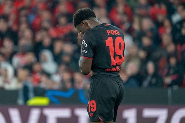 Ernest Poku Bayer Leverkusen, 19 misses a great chance and is annoyed, POR, Benfica Lisbon vs Bayer 04 Leverkusen, Football, UEFA Champions League, Matchday 4, 2025 2026 season, 05 11 2025, POR, Benfica Lisbon vs Bayer 04 Leverkusen, Football, UEFA Champions League, Matchday 4, 2025 2026 season, 05 11 2025, Lisbon Copyright: xEibner-Pressefoto EdwardxCheungx EP_ECG