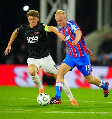 Sven Mijnans of AZ Alkmaar battles with Will Hughes of Crystal Palace Crystal Palace v AZ Alkmaar, UEFA Conference League, Group Stage, Football, Selhurst Park, London, UK - 06 Nov 2025London Selhurst Park United Kingdom EDITORIAL USE ONLY No use with unauthorised audio, video, data, fixture lists, club league logos or live services. Online in-match use limited to 120 images, no video emulation. No use in betting, games or single club league player publications. Copyright: xJavierxGarcia Shutterstockx 15642281v