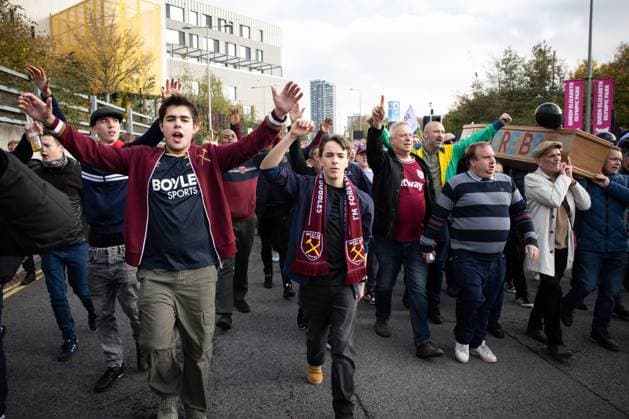 West Ham United fans hold a protest outside the ground against the Owners and Board of West Ham United West Ham United v Burnley, Premier League, Football, London Stadium, London, UK - 08 Nov 2025London London Stadium United Kingdom EDITORIAL USE ONLY No use with unauthorised audio, video, data, fixture lists, club league logos or live services. Online in-match use limited to 120 images, no video emulation. No use in betting, games or single club league player publications. Copyright: xSimonxDael Shutterstockx 15701686i