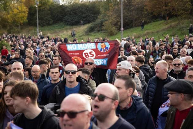 West Ham United fans hold a protest outside the ground against the Owners and Board of West Ham United West Ham United v Burnley, Premier League, Football, London Stadium, London, UK - 08 Nov 2025London London Stadium United Kingdom EDITORIAL USE ONLY No use with unauthorised audio, video, data, fixture lists, club league logos or live services. Online in-match use limited to 120 images, no video emulation. No use in betting, games or single club league player publications. Copyright: xSimonxDael Shutterstockx 15701686s