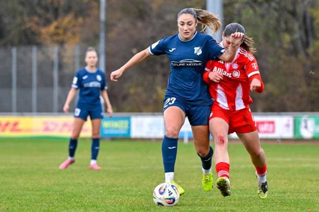 v li Ivana Slipcevic Sand, 23 Elira Terakaj FCB, 7 in duel, duel, tackle, dynamic, action, action, 09 11 2025, Aschheim Germany , Soccer,2 Women Bundesliga, FC Bayern München II SC Sand, DFB DFL REGULATIONS PROHIBIT ANY USE OF PHOTOGRAPHS AS IMAGE SEQUENCES AND OR QUASI VIDEO xslx