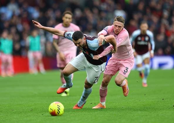 John McGinn of Aston Villa is fouled by Adrien Truffert of Bournemouth Aston Villa v AFC Bournemouth, Premier League, Football, Villa Park, Birmingham, UK - 09 Nov 2025Birmingham Villa Park United Kingdom EDITORIAL USE ONLY No use with unauthorised audio, video, data, fixture lists, club league logos or live services. Online in-match use limited to 120 images, no video emulation. No use in betting, games or single club league player publications. Copyright: xMichaelxZemanek Shutterstockx 15702250aa