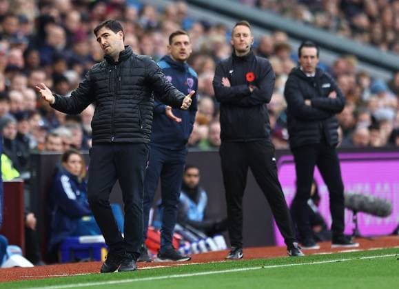Andoni Iraola manager of Bournemouth reacts Aston Villa v AFC Bournemouth, Premier League, Football, Villa Park, Birmingham, UK - 09 Nov 2025Birmingham Villa Park United Kingdom EDITORIAL USE ONLY No use with unauthorised audio, video, data, fixture lists, club league logos or live services. Online in-match use limited to 120 images, no video emulation. No use in betting, games or single club league player publications. Copyright: xMichaelxZemanek Shutterstockx 15702250ac
