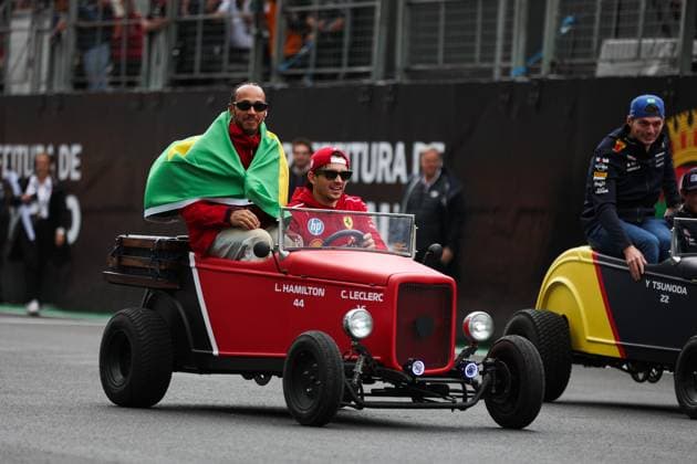 F1 - SAO PAULO GRAND PRIX 2025 drivers parade 44 HAMILTON Lewis (gbr), Scuderia Ferrari SF-25, 16 LECLERC Charles (mco), Scuderia Ferrari SF-25, portrait during the 2025 Formula 1 Grande Premio de Sao Paulo, 2025 Sao Paulo Grand Prix, 21th round of the 2025 FIA Formula One World Championship, WM, Weltmeisterschaft from November 7 to 9, 2025 on the Interlagos, in Sao Paulo, Brazil - Sao PauloBrazil Copyright: xANTONINxVINCENTx