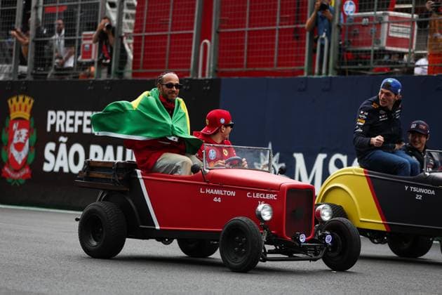 F1 - SAO PAULO GRAND PRIX 2025 drivers parade 44 HAMILTON Lewis (gbr), Scuderia Ferrari SF-25, 16 LECLERC Charles (mco), Scuderia Ferrari SF-25, portrait during the 2025 Formula 1 Grande Premio de Sao Paulo, 2025 Sao Paulo Grand Prix, 21th round of the 2025 FIA Formula One World Championship, WM, Weltmeisterschaft from November 7 to 9, 2025 on the Interlagos, in Sao Paulo, Brazil - Sao PauloBrazil Copyright: xANTONINxVINCENTx