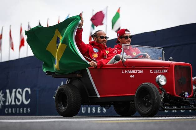 F1 - SAO PAULO GRAND PRIX 2025 drivers parade 44 HAMILTON Lewis (gbr), Scuderia Ferrari SF-25, 16 LECLERC Charles (mco), Scuderia Ferrari SF-25, portrait during the 2025 Formula 1 Grande Premio de Sao Paulo, 2025 Sao Paulo Grand Prix, 21th round of the 2025 FIA Formula One World Championship, WM, Weltmeisterschaft from November 7 to 9, 2025 on the Interlagos, in Sao Paulo, Brazil - Sao PauloBrazil Copyright: xANTONINxVINCENTx