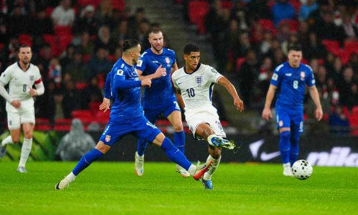Jude Bellingham of England England v Serbia, FIFA 2026 World Cup Qualifying, Group K, Football, Wembley Stadium, London, UK - 13 Nov 2025London Wembley Stadium United Kingdom EDITORIAL USE ONLY No use with unauthorised audio, video, data, fixture lists, club league logos or live services. Online in-match use limited to 120 images, no video emulation. No use in betting, games or single club league player publications. Copyright: xJavierxGarcia Shutterstockx 15759347ap