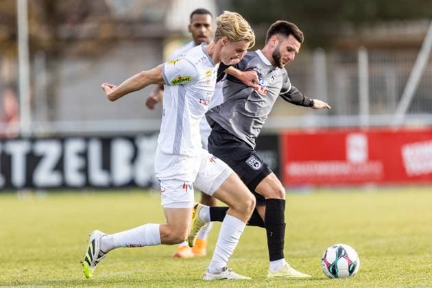 Soccer, Season 2025 2026, Test match 3 Liga, Bundesliga , Sportanlage Im Lohma Koblach, 14 Matchday, SCR Altach SSV Ulm 1846 Soccer, 14 11 2025 14 11 2025, Soccer, Season 2025 2026, Test match 3 Liga, Bundesliga , Sportanlage Im Lohma Koblach, 14 Matchday, SCR Altach SSV Ulm 1846 Soccer, f l 27 Filip Milojevic SCR Altach , 43 Leon Dajaku SSV Ulm 1846 Soccer Photo Lucca Fundel Koblach Sportanlage Im Lohma Voralberg Austria