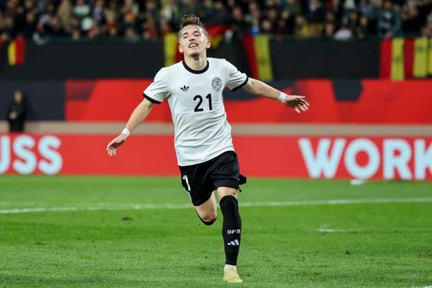 Lennart Karl Germany celebrates his goal for 2 0, UEFA Under21 Championship Group F MD 6, Germany U21 v Malta U21, Sportpark Ronhof Thomas Sommer, November 14, 2025 in Furth, Germany Photo by Marco Steinbrenner DeFodi Images Lennart Karl Germany celebrates after scoring his teams second goal, UEFA Under21 Championship Group F MD 6, Germany U21 v Malta U21, Sportpark Ronhof Thomas Sommer, November 14, 2025 in Furth, Germany Photo by Marco Steinbrenner DeFodi Images DFB DFL REGULATIONS PROHIBIT ANY USE OF PHOTOGRAPHS AS IMAGE SEQUENCES AND OR QUASI VIDEO