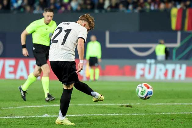 Lennart Karl Germany scores the goal to make it 2 0 with this shot, UEFA Under21 Championship Group F MD 6, Germany U21 v Malta U21, Sportpark Ronhof Thomas Sommer, November 14, 2025 in Furth, Germany Photo by Marco Steinbrenner DeFodi Images Lennart Karl Germany scores the goal to make it 2 0 with this shot, UEFA Under21 Championship Group F MD 6, Germany U21 v Malta U21, Sportpark Ronhof Thomas Sommer, November 14, 2025 in Furth, Germany Photo by Marco Steinbrenner DeFodi Images DFB DFL REGULATIONS PROHIBIT ANY USE OF PHOTOGRAPHS AS IMAGE SEQUENCES AND OR QUASI VIDEO
