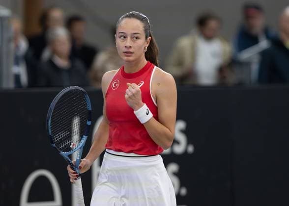 Billie Jean King Cup 2025 Play Offs, TC Ismaning, Munich, Germany, Opening Ceremony, Team Turkiye, Zeynep Sonmez TUR makes fist and cheers, Cheers, Joy, Emotion Tennis Billie Jean King Cup 2025 ITF Billie Jean King Cup TC Ismaning Ismaning Bavaria Germany November 14, 2025 Copyright: xJuergenxHasenkopfx