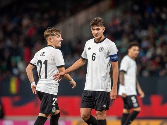 Football, Youth, Season 2025 26, U21, European Championship Qualification Group F, Matchday 6 in Fürth, Germany Malta, f l Lennart Karl U21, Germany , Tom Bischof U21, Germany , 14 11 2025, Copyright: xSebastianxRäppold MatthiasxKochx