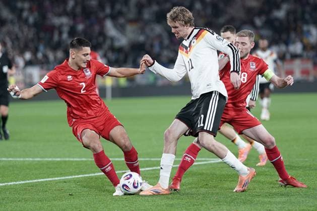 Soccer World Cup Qualification 2025 2026 14 11 2025, Soccer international match, international match, World Cup Qualification, 2025 2026, Group A, Luxembourg, Stade de Luxembourg, Kockelscheuer, Luxembourg LUX Germany, Germany GER vl Maxime Chanot Luxembourg, Luxembourg, FLF 2 Nick Woltemade Germany DEU, DFB, 11 Laurent Jans Luxembourg, Luxembourg, FLF 18