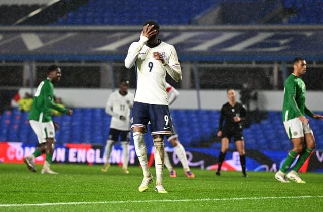 Divin Mubama of England reacts after failing to score from a penalty England U21, U 21 v Republic of Ireland U21, UEFA U21 Championship Qualification, Group D, Football, St. Andrew s Knighthead Park, Birmingham, UK - 14 Nov 2025Birmingham St. Andrew s @ Knighthead Park United Kingdom EDITORIAL USE ONLY No use with unauthorised audio, video, data, fixture lists, club league logos or live services. Online in-match use limited to 120 images, no video emulation. No use in betting, games or single club league player publications. Copyright: xAnnaxGowthorpe Shutterstockx 15785949k