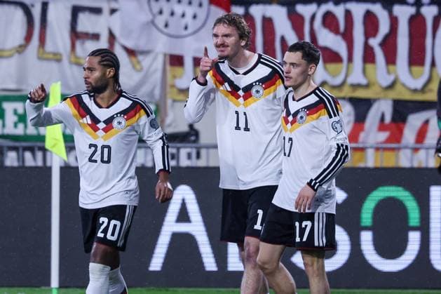 Serge Gnabry Germany , Nick Woltemade 11 Germany and Florian Wirtz 17 Germany celebrate the 0 1, Luxembourg vs Germany, Football, Men, World Cup Qualification, Country Match, Group Stage, Group A, Stade de Luxembourg, UEFA,14 11 2025 Luxembourg City Luxembourg Copyright: xkolbert-press MartinxAgüerax