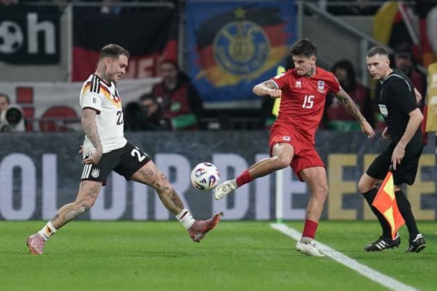 Soccer World Cup Qualification 2025 2026 14 11 2025, Soccer international match, international match, World Cup Qualification, 2025 2026, Group A, Luxembourg, Stade de Luxembourg, Kockelscheuer, Luxembourg LUX Germany, Germany GER vl David Raum Germany DEU, DFB, 22 Olivier Thill Luxembourg, Luxembourg, FLF 15