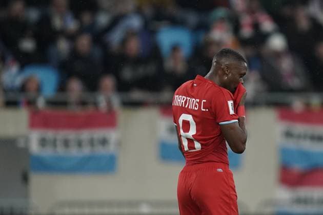 Soccer World Cup Qualification 2025 2026 14 11 2025, Soccer international match, international match, World Cup Qualification, 2025 2026, Group A, Luxembourg, Stade de Luxembourg, Kockelscheuer, Luxembourg LUX Germany, Germany GER vl Christopher Martins Pereira, Kiki Martins Luxembourg, Luxembourg, FLF 8 is disappointed, is frustrated, frustrated, shows emotions, is frustrated, shows emotions