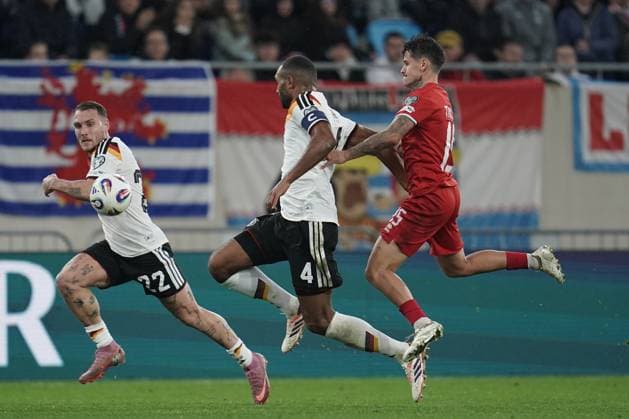 Soccer World Cup Qualification 2025 2026 14 11 2025, Soccer international match, international match, World Cup Qualification, 2025 2026, Group A, Luxembourg, Stade de Luxembourg, Kockelscheuer, Luxembourg LUX Germany, Germany GER vl Jonathan Tah Germany DEU, DFB, 4 Olivier Thill Luxembourg, Luxembourg, FLF 15