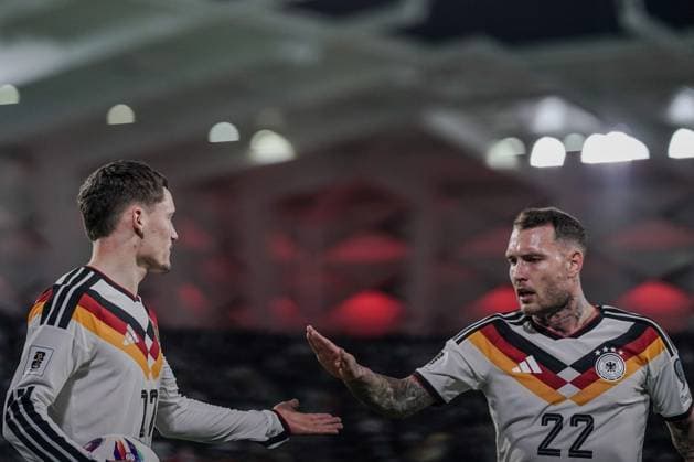 Soccer World Cup Qualification 2025 2026 14 11 2025, Soccer international match, international match, World Cup Qualification, 2025 2026, Group A, Luxembourg, Stade de Luxembourg, Kockelscheuer, Luxembourg LUX Germany, Germany GER vl Florian Wirtz Germany DEU, DFB, 17 David Raum Germany DEU, DFB, 22