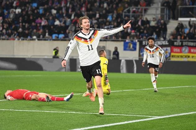 Nick WOLTEMADE GER cheers after his goal for 0 2, cheering, jubilation, enthusiasm, joy, emotion Luxembourg LUX Germany GER 0 2 Soccer international, World Cup Qualification Europe Group A, matchday 9, matchday9, on 14 1 2025, Stade de Luxembourg, Luxembourg, Â