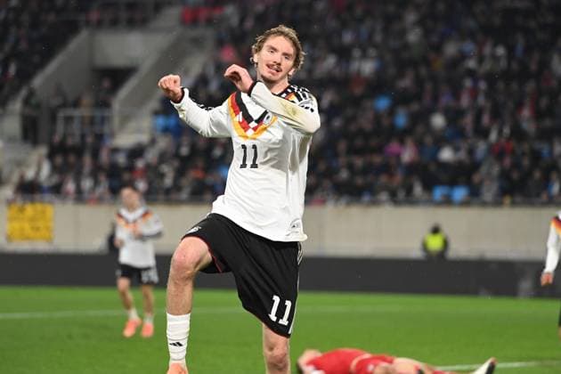 Nick WOLTEMADE GER cheers after his goal for 0 2, cheering, jubilation, enthusiasm, joy, emotion Luxembourg LUX Germany GER 0 2 Soccer international, World Cup Qualification Europe Group A, matchday 9, matchday9, on 14 1 2025, Stade de Luxembourg, Luxembourg, Â