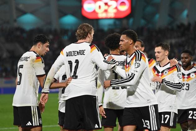 Nick WOLTEMADE GER cheers after his goal for 0 2, cheering, jubilation, enthusiasm, joy, emotion, bunch of cheering, Luxembourg LUX Germany GER 0 2 Soccer international, World Cup Qualification Europe Group A, Matchday 9, matchday9, on 14 1 2025, Stade de Luxembourg, Luxembourg, Â