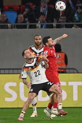 14 11 2025, xjrdrx, Football, World Cup Qualification 2026 Luxembourg Germany emspor, v l David Raum Germany , Jonathan Tah Germany , Olivier Thill Luxembourg, 15 duel, duel, fight, tackle DFL DFB REGULATIONS PROHIBIT ANY USE OF PHOTOGRAPHS as IMAGE SEQUENCES and or QUASI VIDEO Luxembourg