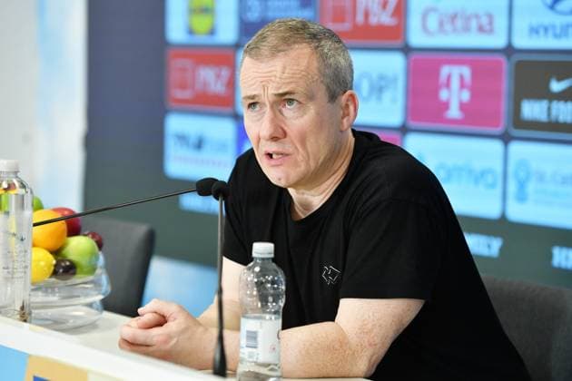 Croatia, Rijeka, 141125. Rujevica Stadium. Eydun Klakstein at the press conference, PK, Pressekonferenz after the 2026 FIFA World Cup, WM, Weltmeisterschaft, Fussball qualifiers match, Croatia - Faroe Islands. In the photo: Eydun Klakstein, Faroe Islands national team, Nationalteam coach. Photo: Damir Skomrlj CROPIX Copyright: xxDamirxSkomrljx klakstein1-141125