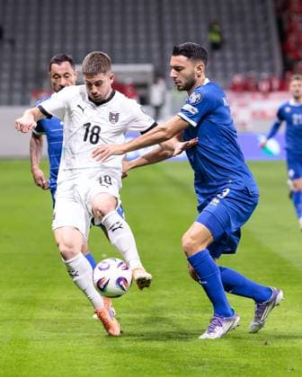 SOCCER - FIFA WC quali, CYP vs AUT LIMASSOL,CYPRUS,15.NOV.25 - SOCCER - FIFA World Cup, WM, Weltmeisterschaft, Fussball 2026, European Qualifiers, group stage, OEFB international match, Länderspiel, Nationalmannschaft Cyprus vs Austria. Image shows Romano Schmid (AUT) and Nikolaos Panagiotou (CYP). GEPAxpictures xArminxRauthner