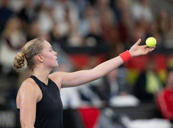 Billie Jean King Cup 2025 Play Offs, TC Ismaning, Munich, Germany, Team Belgium, Jeline Vandromme BEL , Jeline Vandromme BEL makes her fist and cheers, cheers, joy, emotion Tennis Billie Jean King Cup 2025 ITF Billie Jean King Cup TC Ismaning Ismaning Bayern Germany November 16, 2025 Billie Jean King Cup 2025 Play Offs, TC Ismaning, Munich, Germany, Team Belgium, Jeline Vandromme BEL Tennis Billie Jean King Cup 2025 ITF Billie Jean King Cup TC Ismaning Ismaning Bavaria Germany November 16, 2025 Copyright: xJuergenxHasenkopfx
