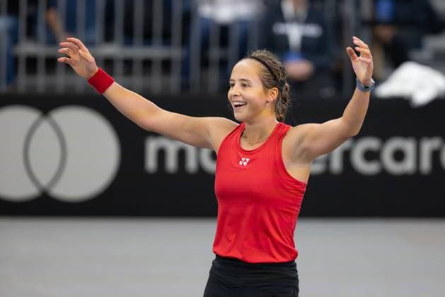 Billie Jean King Cup 2025 Play Offs, TC Ismaning, Munich, Germany, Team Belgium, Belgium, Hanne Vandewinkel BEL cheers after the victory, jubilation, joy, emotion Tennis Billie Jean King Cup 2025 ITF Billie Jean King Cup TC Ismaning Ismaning Bavaria Germany November 16, 2025 Copyright: xJuergenxHasenkopfx