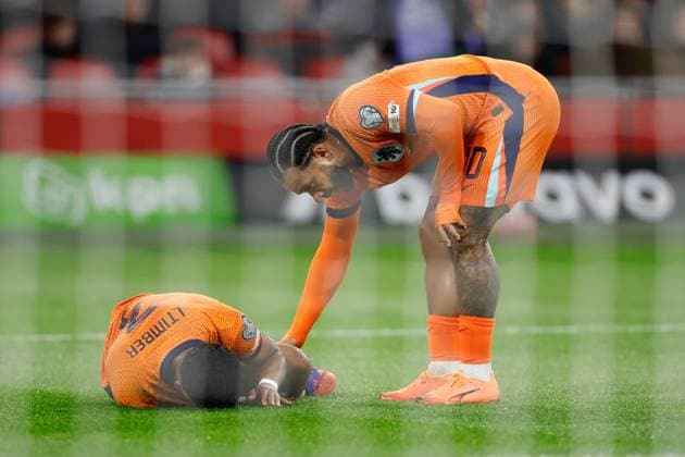 Jurrien Timber of the Netherlands, Memphis Depay of the Netherlands Netherlands v Lithuania, FIFA World Cup, WM, Weltmeisterschaft, Fussball 2026 Qualifier, Netherlands v Lithuania, Johan Cruijff Arena, November 17, 2025, Amsterdam, Netherlands.