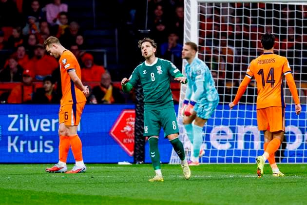 Tomas Kalinauskas of Lithuania looks on Netherlands v Lithuania, FIFA World Cup, WM, Weltmeisterschaft, Fussball 2026 Qualifier, Netherlands v Lithuania, Johan Cruijff Arena, November 17, 2025, Amsterdam, Netherlands.