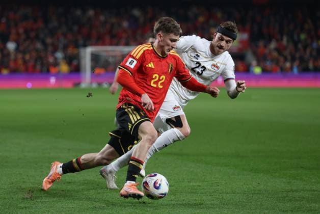 . - Belgium v Liechtenstein, FIFA World Cup, WM, Weltmeisterschaft, Fussball 2026 Qualifying, League Phase, Group J, Stade Maurice Dufrasne, Liege, Belgium. - 18th November 2025. (C) Daniel Weir Crystal Pix Alexis Saelemaekers of Belgium national team, Nationalteam - Belgium v Liechtenstein, FIFA World Cup 2026 Qualifying, League Phase, Group J, Stade Maurice Dufrasne, Liege, Belgium. - 18th November 2025. (C) Daniel Weir Crystal Pix Liege Stade Maurice Dufrasne Belgium Copyright: xDanxWeirx CP_Belgium_Liechtenstein_07